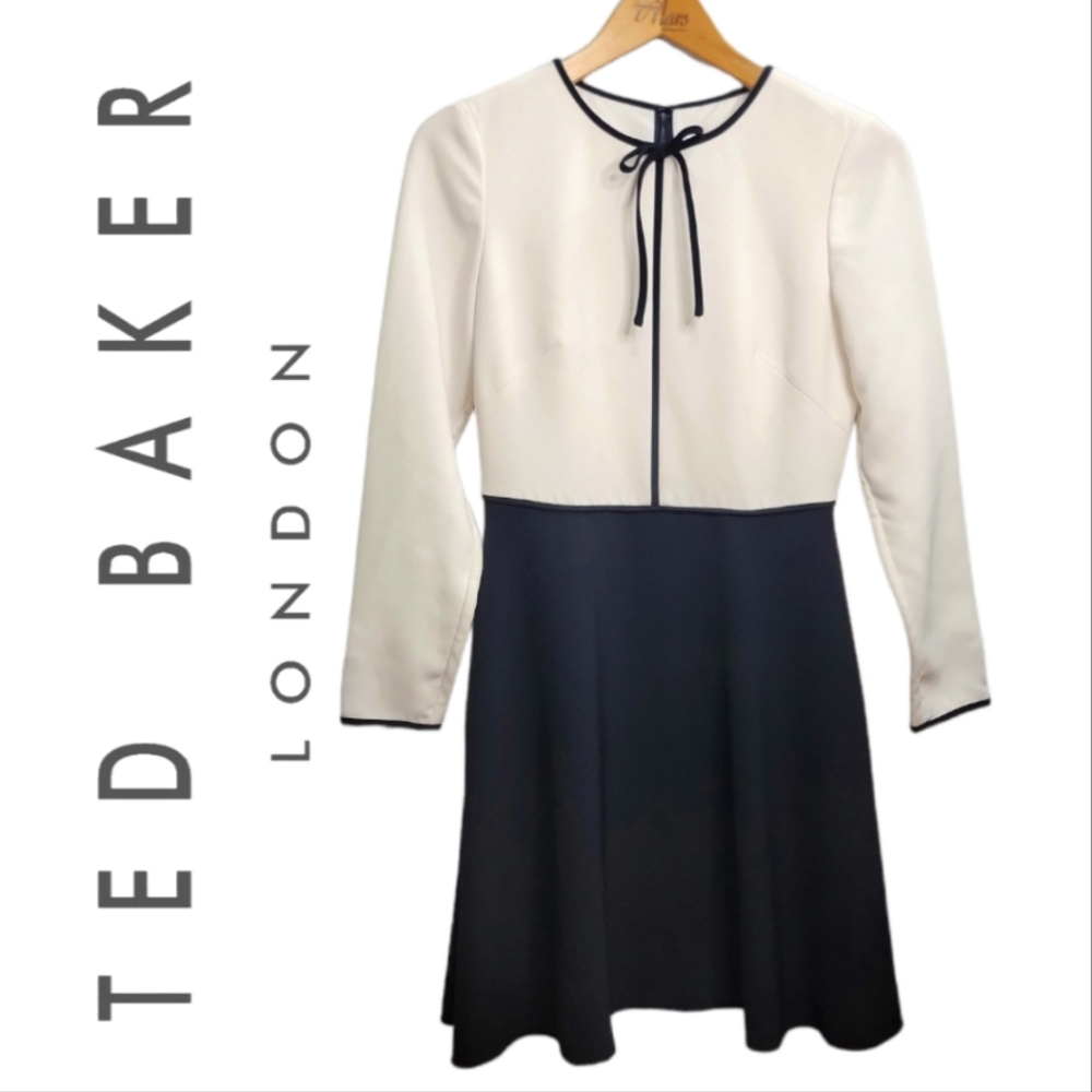 💙Ted Baker Loozy Tie Neck Skater Dress White